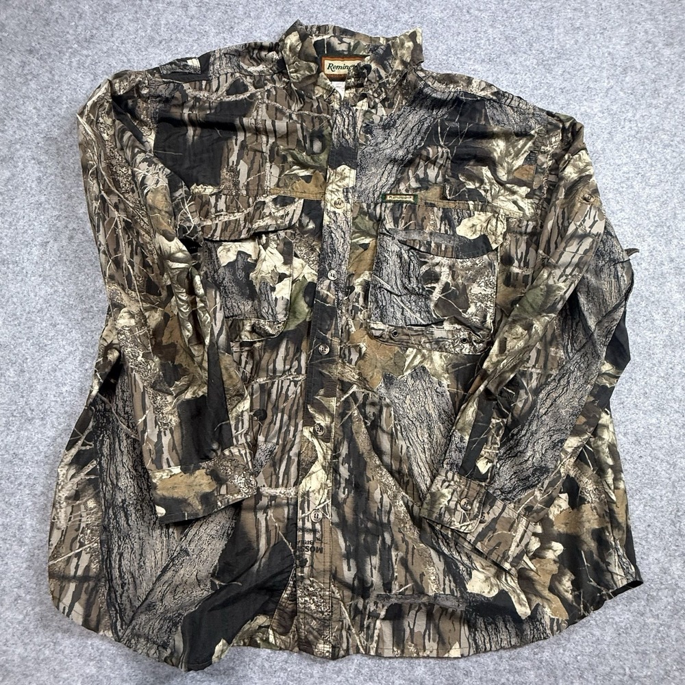 Remington Mens XL Camo Hunting Shirt Long Sleeve Button Up Mossy Oak Nylon